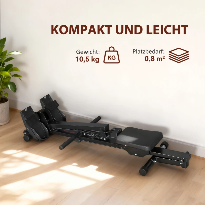 SPORTNOW Rudermaschine, Rudergerät für Zuhause, LCD-Monitor, Sitzkissen, 150 kg Belastbarkeit, leiser Betrieb, Stahl, Schwarz