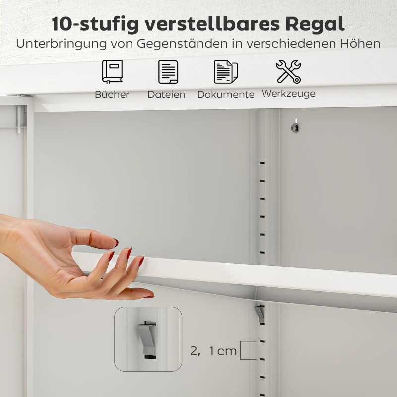 HOMCOM Aktenschrank Büroschrank Abschließbar Mehrzweckschrank aus Stahl mit 2 Türen, Verstellbaren Regalen Weiß