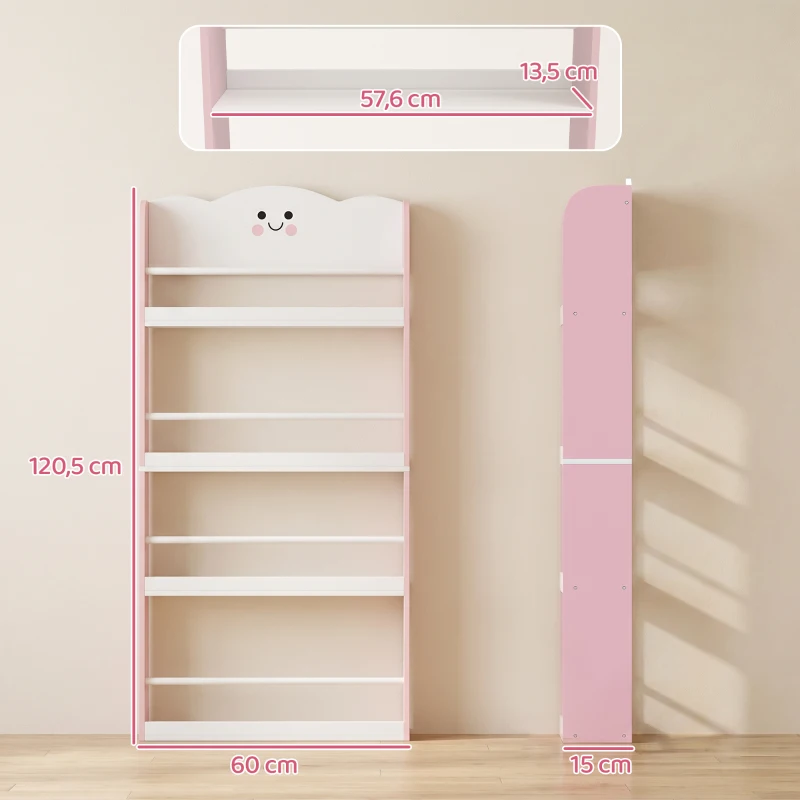 AIYAPLAY Bibliothèque murale pour enfant, rangement livre enfant 4 niveaux en thème barbe à papa, 60x12x108cm, rose