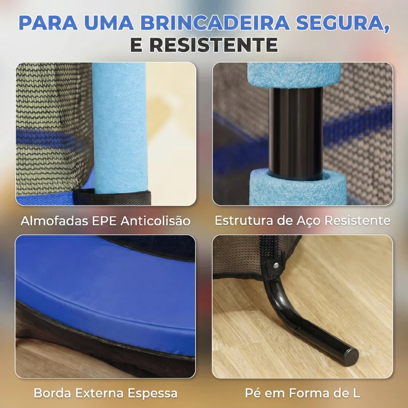 HOMCOM Trampolim para Crianças com Rede de Segurança e Estrutura de Aço para Interiores e Exteriores Carga 50 kg Ø163x190 cm Azul