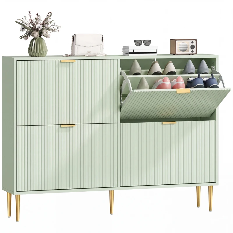 HOMCOM Elegant Four-Drawer Shoe Cabinet - Light Green