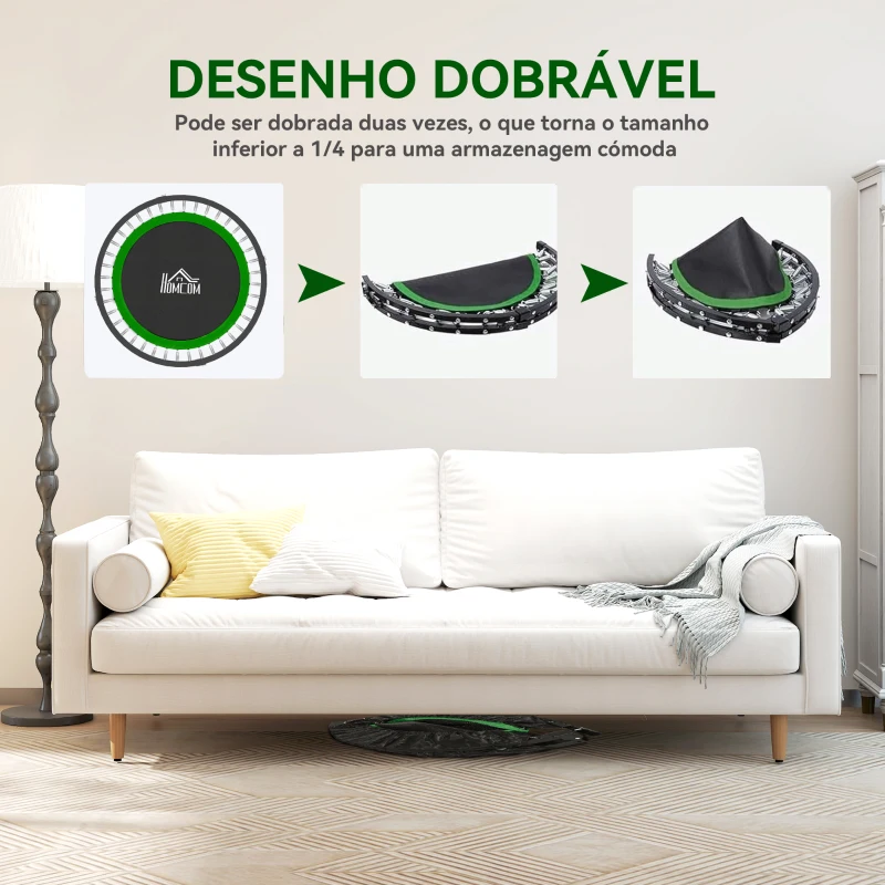 HOMCOM Trampolim Fitness Ø102 Trampolim Dobrável com Pega Ajustável em 4 Níveis Estrutura de Aço Verde