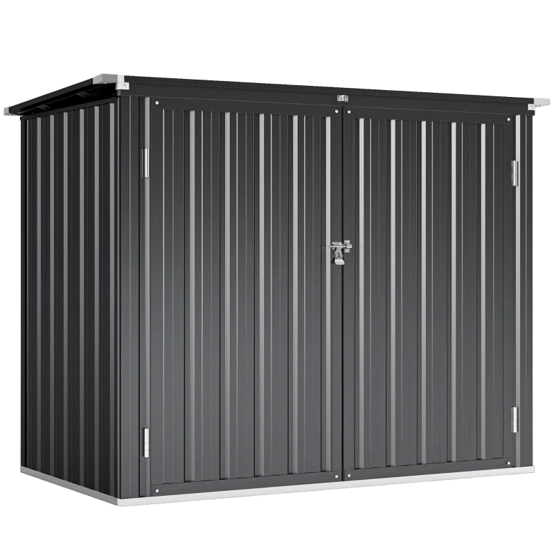 Outsunny Cobertizo para Contenedor de Basura Doble de Acero Galvanizado de 240L con Tapa Abatible y Puertas con Cerradura Gris