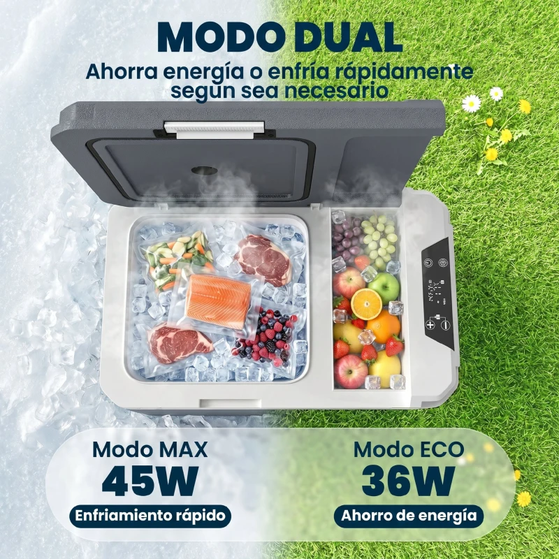 Outsunny Nevera Portátil Eléctrica 25L con Compresor Control por App Pantalla LED Asa Modos ECO y MAX de -20℃ a +20 ℃ Gris