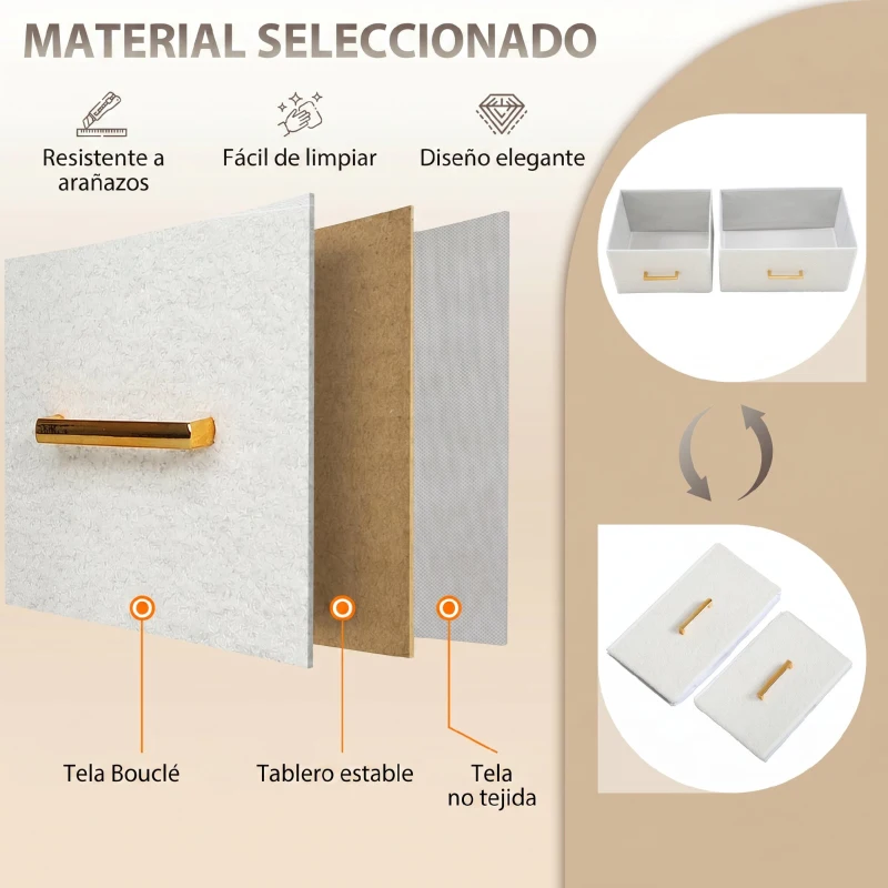 HOMCOM Cómoda con 8 Cajones de Tela Acabado en Borreguito Sintético Estación de Carga y Carga USB-C para Dormitorio Crema
