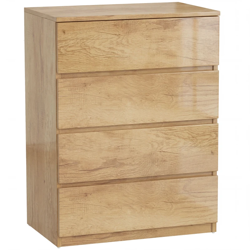 HOMCOM Cómoda 4 Cajones para Dormitorio Moderna Diseño sin Tiradores para Comedor Entrada 60x40x80 cm Madera Natural