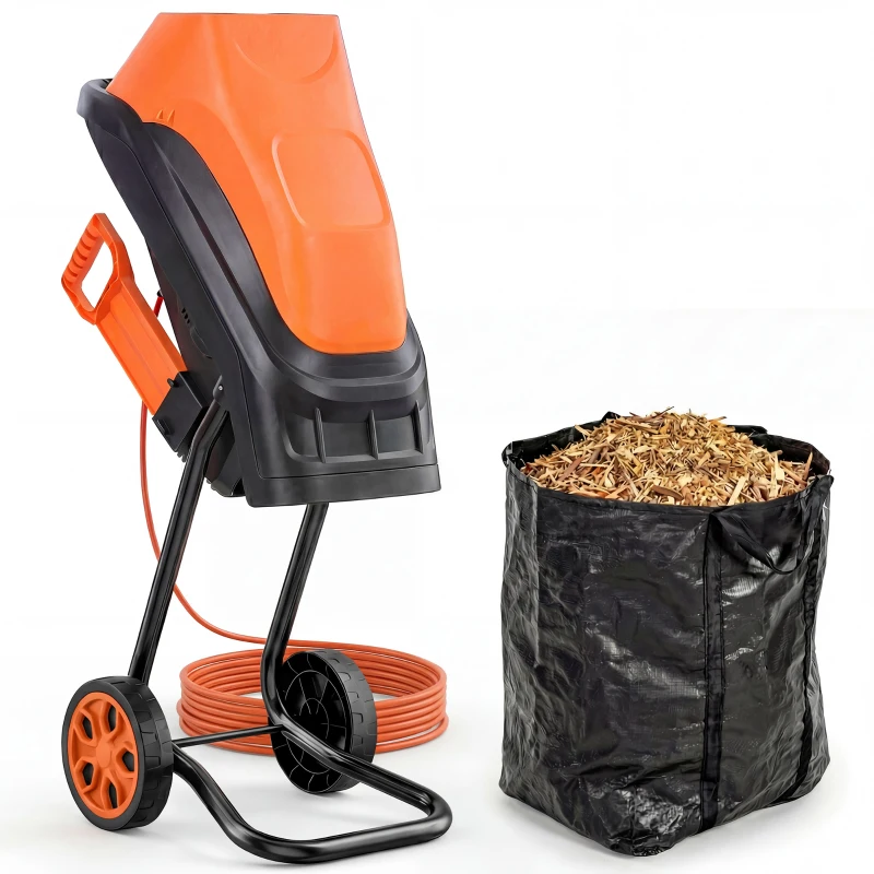Outsunny 2500W Electric Wood Chipper, Corded Wood Mulcher Shredder with 45L Collection Bag, 4300RPM, 44mm Cutting Diameter