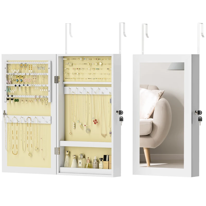 HOMCOM Jewelry Cabinet, Jewelry Storage Cabinet with Mirror, White