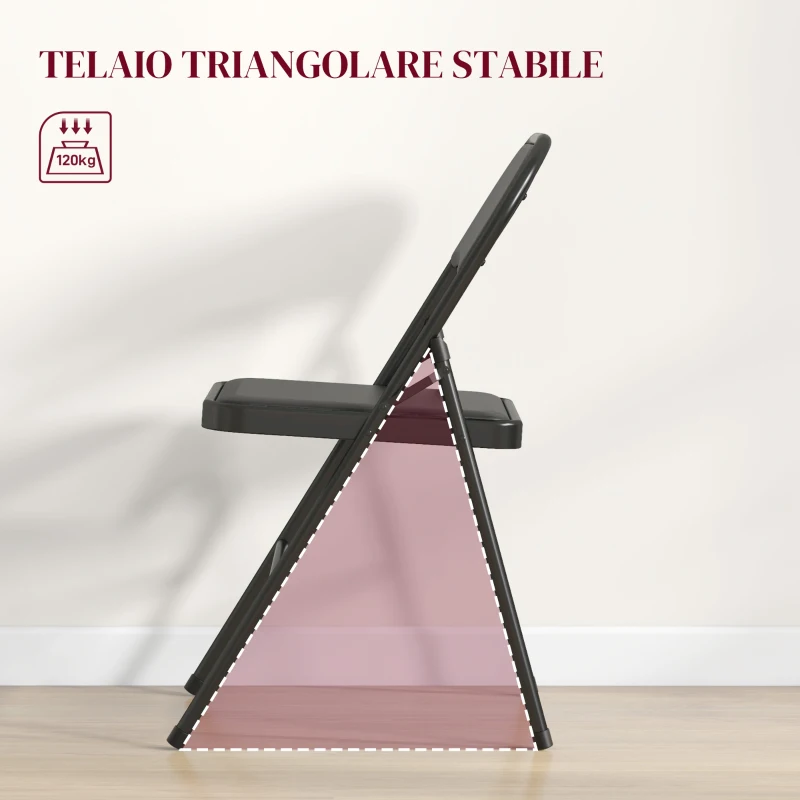HOMCOM Set 2 Sedie Pieghevoli Imbottite in Finta Pelle PU e Metallo, 45x46x78 cm, Nero