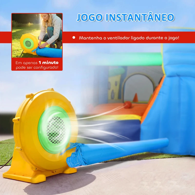AIYAPLAY Castelo Insuflável Aquático 8 em 1 com Soprador 550W Escorrega Trampolim Escalada Piscinas Cesto Lançamento de Argolas