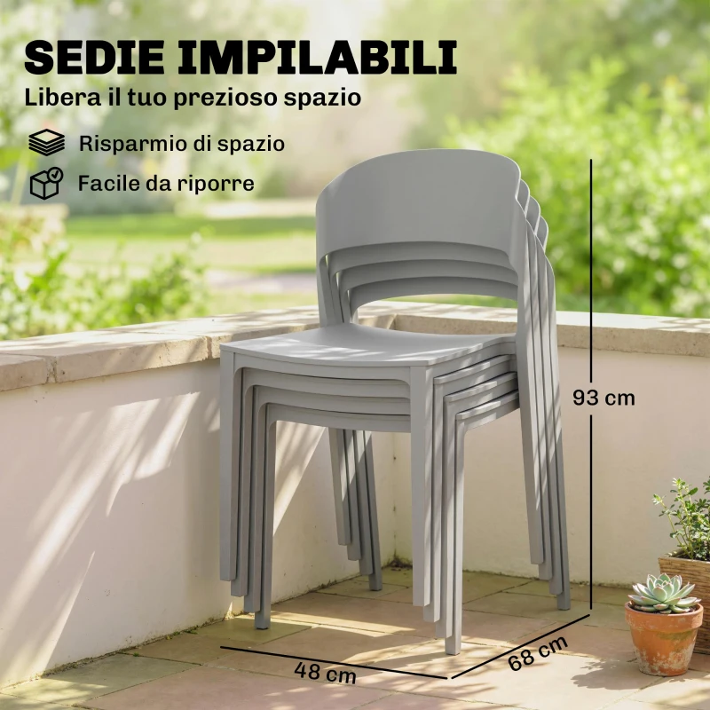 Outsunny Set 4 Sedie Giardino Outsunny, Impilabili, Struttura pp Adatte per Tutte le Stagioni