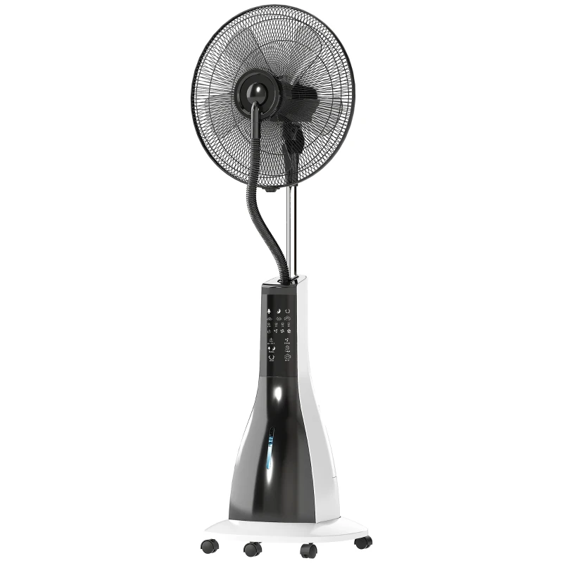 HOMCOM Ventilator mit Sprühnebel-Funktion, 75 Grad drehbar, 3 Geschwindigkeiten, 3 Modi, 3-Liter-Wassertank, Schwarz+Weiß