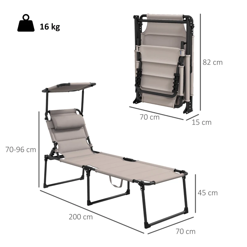 Outsunny Lot de 2 Bains de soleil transats pliables grand confort dossier pare-soleil réglables multi-positions, kaki