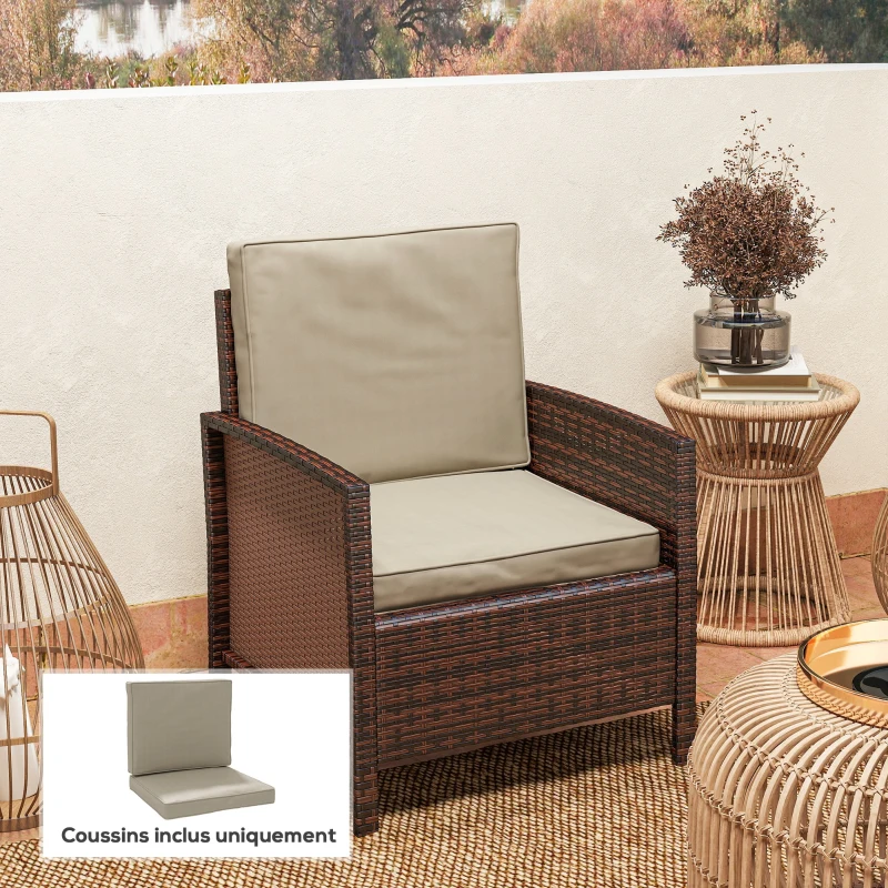 Outsunny Coussins pour chaise fauteuil de jardin coussins d'assise de dossier déhoussables polyester 56x52/56x46cm kaki