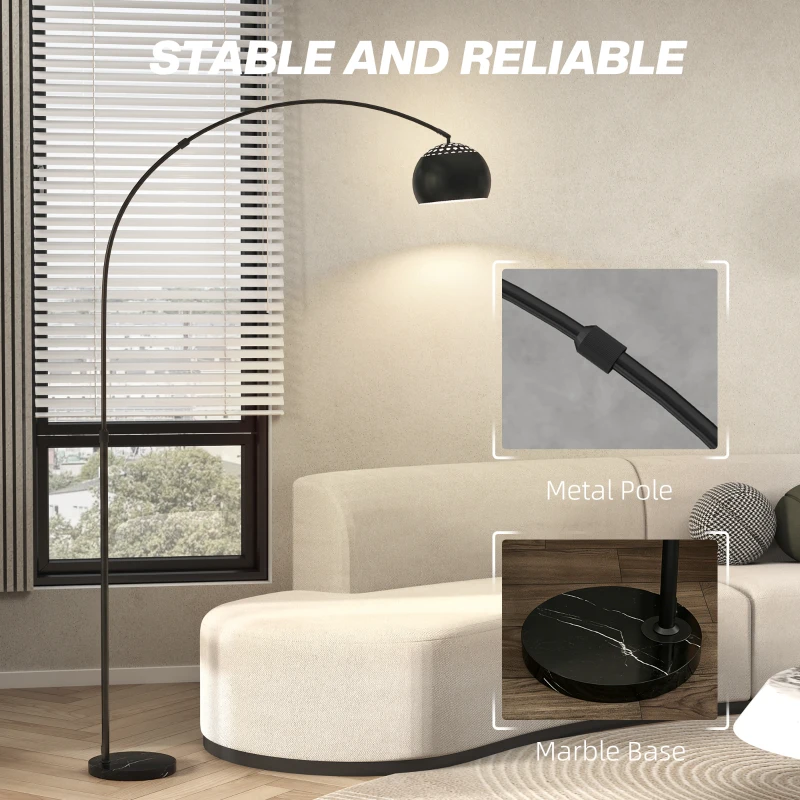 HOMCOM Arc Floor Lamp for Living Room, Modern Adjustable Standing Lamp with Faux Black Marble Base Black