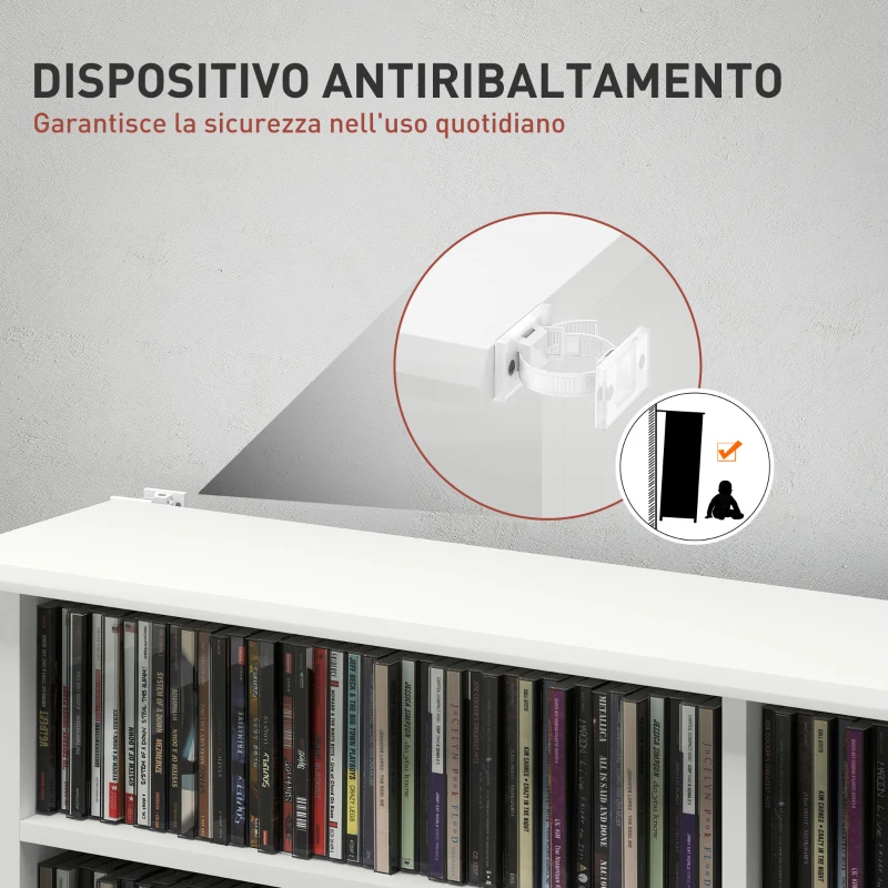 HOMCOM Mobile Libreria porta CD a 16 Ripiani dal Design Moderno in Legno, 106.5x24x126.3 cm, Bianco