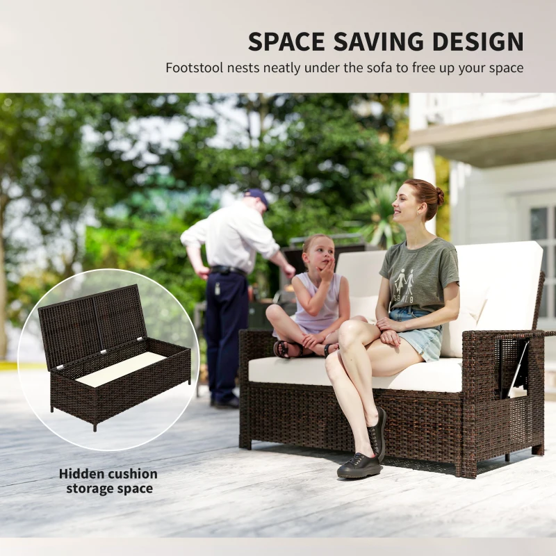 Outsunny Divanetto da Giardino Componibile con Panca, Mobili da Giardino in Rattan Marrone, Set 2 Pezzi Salvaspazio