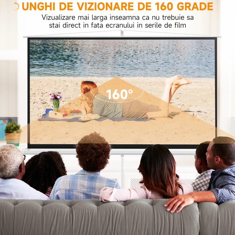 HOMCOM Ecran Proiector Pliabil de 100" Format 16:9 cu Trepied Reglabil, 235,8x8x136 cm, Alb