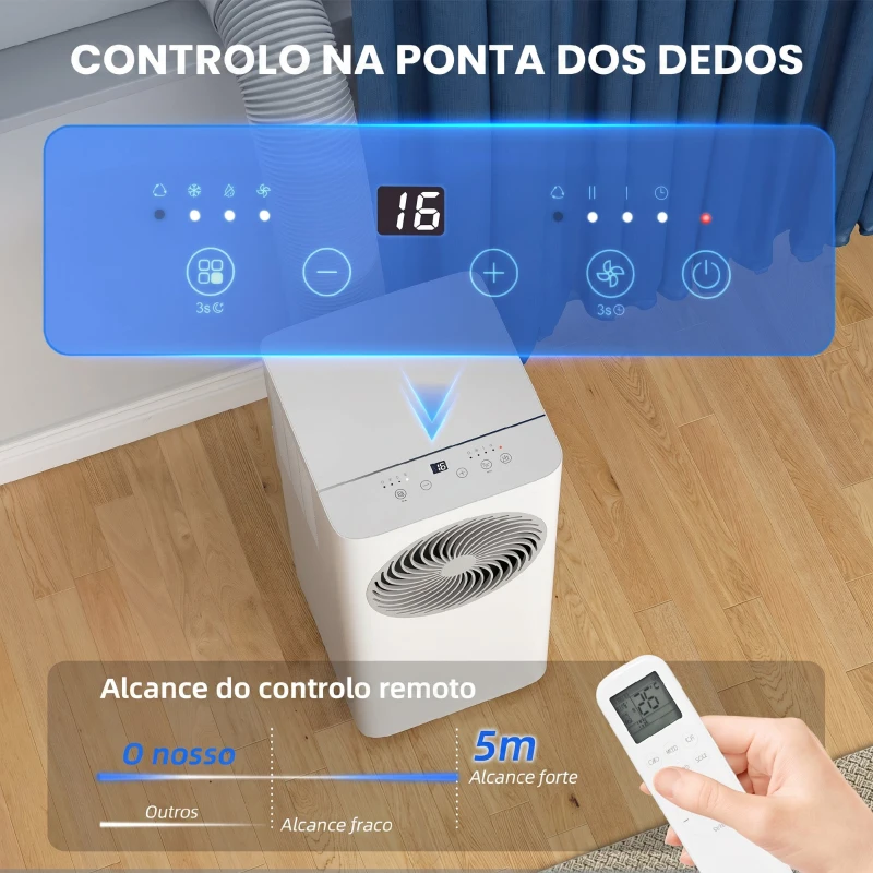 HOMCOM Ar Condicionado Portátil 7000 BTU Baixo Consumo Climatizador Portátil 4 em 1 Arrefecimento Desumidificador Ventoinha Modo Sono Temporizador 24H para 26 m² 31x35x68 cm Branco