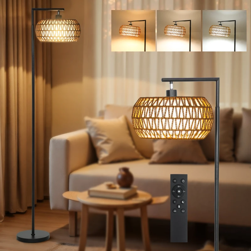 HOMCOM Boho Dimmable Floor Lamp - Black
