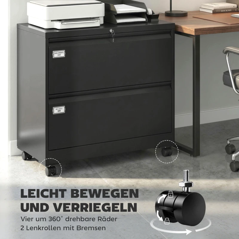 HOMCOM Rollcontainer mit 2 Schubladen abschließbar Aktenschrank mit verstellbarem Hängeregistratur 90 x 40 x 77,4 cm Schwarz