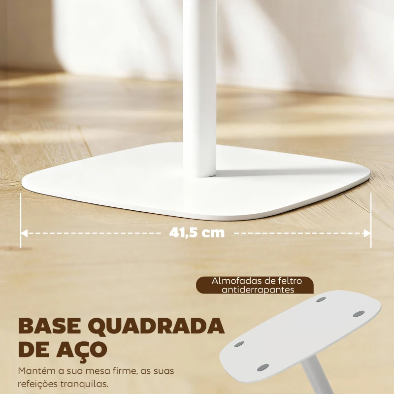 HOMCOM Mesa de Refeição Pequena Mesa de Cozinha Quadrada para 2 Pessoas Base Quadrada em Aço  60x60x75 cm Madeira e Branco