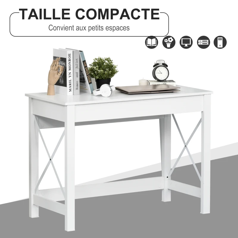 HOMCOM Bureau d'ordinateur, table informatique, style moderne, cadre renforcé en forme X, 105 x 50 x 76 cm, blanc