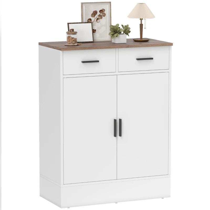 HOMCOM Credenza Moderna 2 Cassetti e Armadietto 2 Ante, Ripiano Interno Regolabile, Bianco e Legno