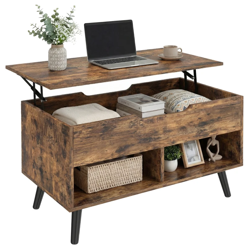 HOMCOM Lift Top Coffee Table with Hidden Storage Living Room Table Metal Legs 75 cm Rustic Brown