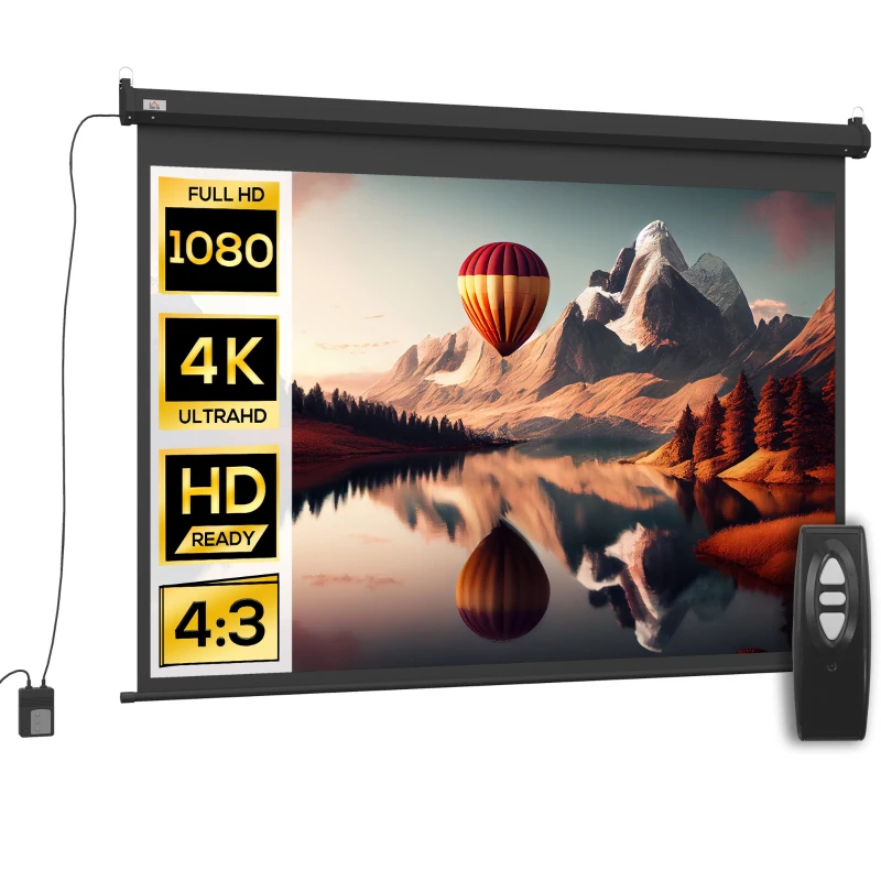 HOMCOM Schermo per Proiettore 89" Formato 4:3 Regolabile con Telecomando, 171x130cm, Nero