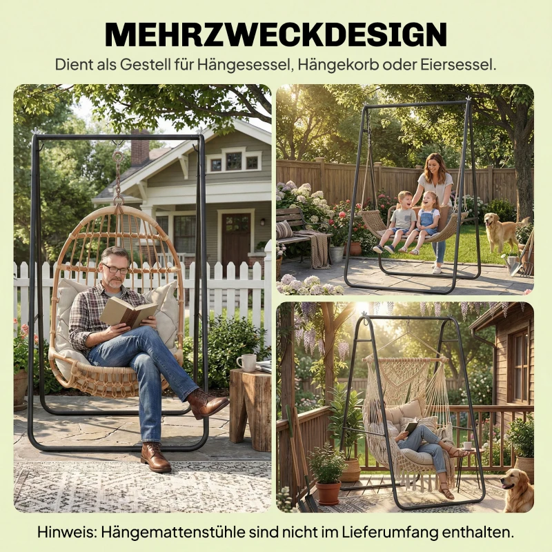 Outsunny Gestell für Hängesessel in A-Form Stahl Ständer Sockel für Hängekorb bis 150kg für Indoor Outdoor, Schwarz