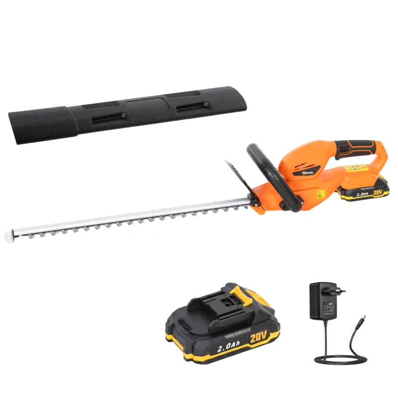 Outsunny Cortasetos Batería 18V con Batería de 2000mAh Hoja de Doble Acción 51 cm Motor sin Escobillas y Cargador Naranja