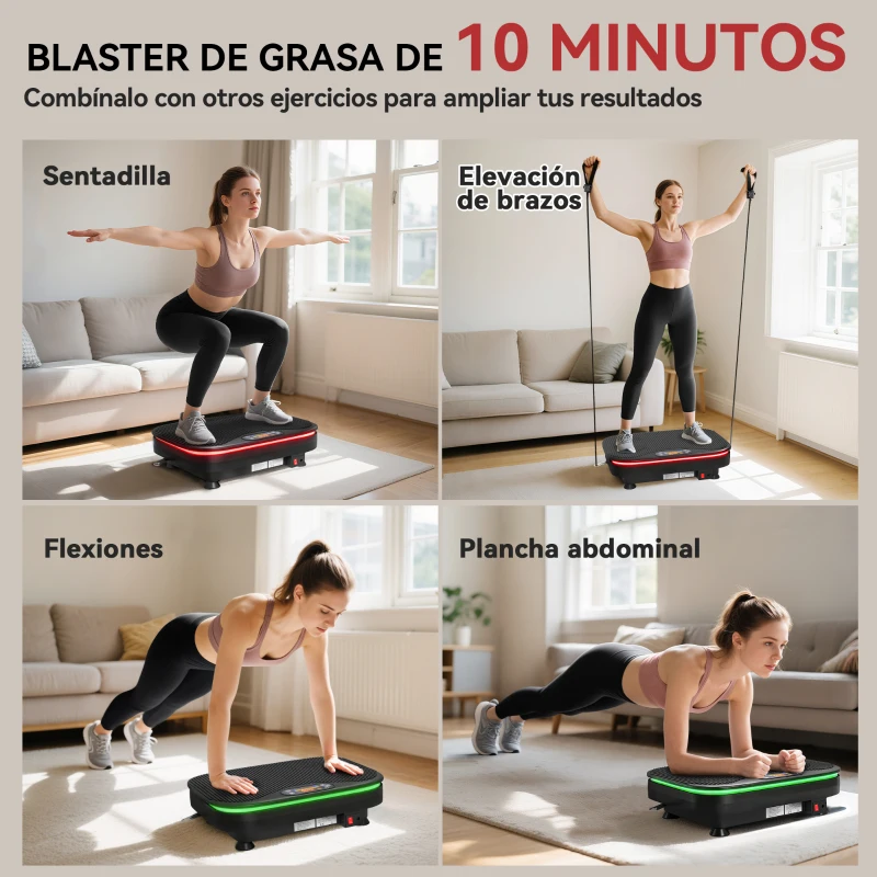 SPORTNOW Plataforma Vibratoria con 99 Velocidades 3 Programas Altavoz Bluetooth Pantalla LED Mando a Distancia Bandas Elásticas