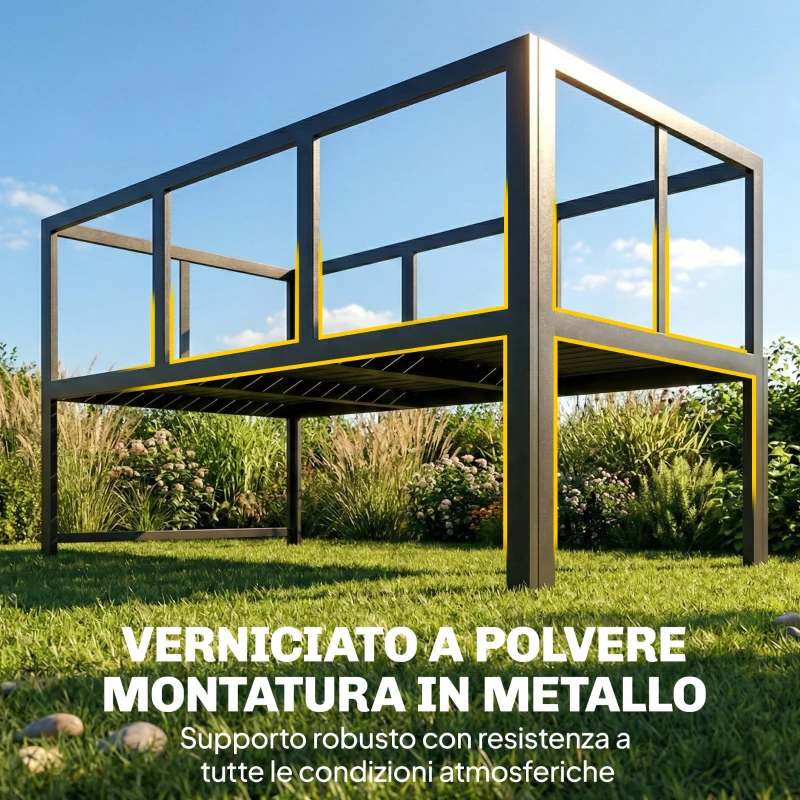 Outsunny Set da Giardino 3pz con Divano Angolare 4 Posti e Tavolino a Doghe, in Metallo e Poliestere Grigio