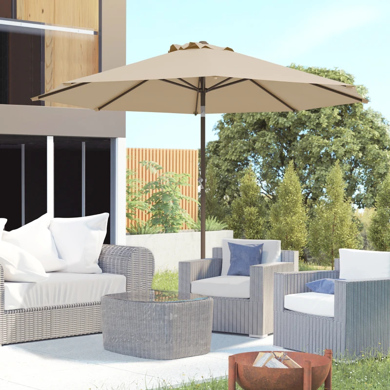 Outsunny Parasol de jardin Ø 2,63 m en métal Rond Polyester 180g/m² manivelle inclinable beige