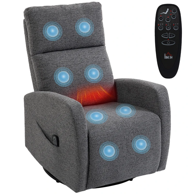 HOMCOM Relaxsessel Drehbarer Fernsehsessel mit Wärme und Vibrationsmassage, Liegefunktion, Wippfunktion Dunkelgrau