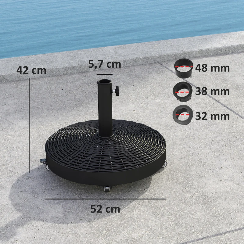 Outsunny Base para Chapéu de Sol Redonda Suporte para Chapéu de Sol com Rodas Peso 25 kg para Jardim Terraço Ø52x42 cm Preto