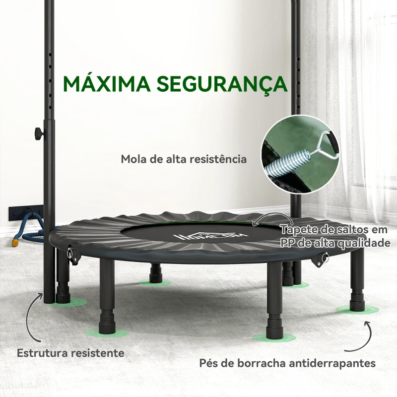 HOMCOM Trampolim Fitness Ø102 Trampolim Dobrável com Pega Ajustável em 4 Níveis Estrutura de Aço Verde