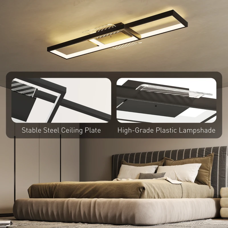 HOMCOM LED Ceiling Light, Modern Dimmable Ceiling Light with Wall Switch & Remote Control, Flush Mount Fixture Lamp with 3000-6000K Colour Temperatures for Living Room, Bedroom, Black