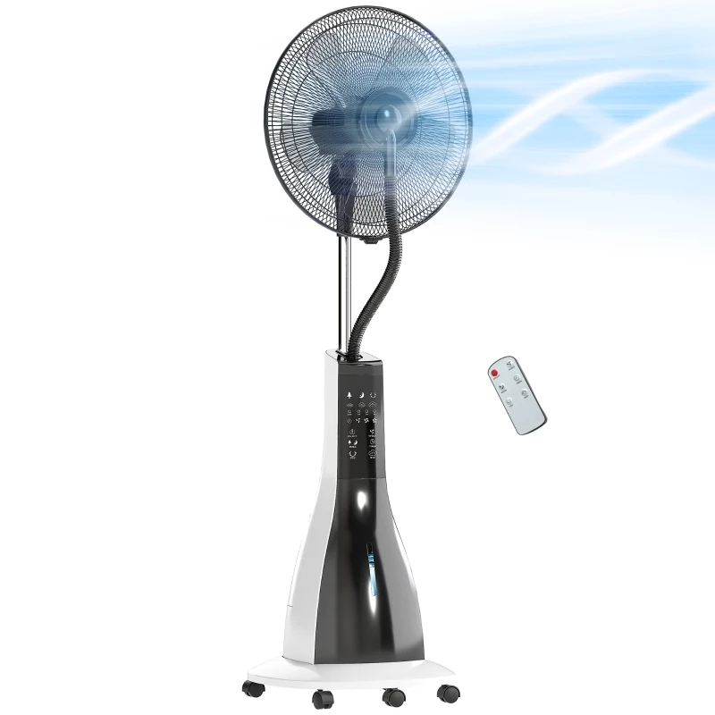 HOMCOM Ventilator mit Sprühnebel-Funktion, 75 Grad drehbar, 3 Geschwindigkeiten, 3 Modi, 3-Liter-Wassertank, Schwarz+Weiß