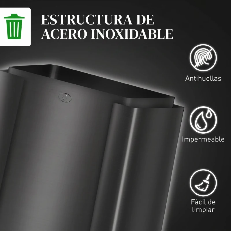 HOMCOM Papelera Cocina de Acero Inoxidable con 3 Compartimentos 3x15L con Pedales Tapas de Cierre Suave y Cubo Extraíble Negro