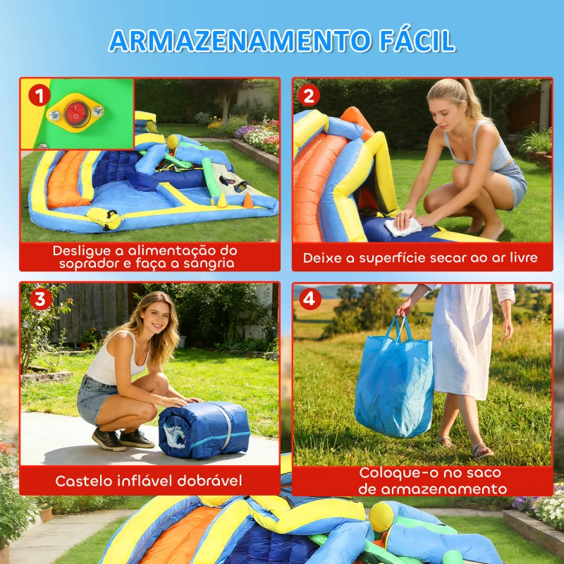 AIYAPLAY Castelo Insuflável Aquático 8 em 1 com Soprador 550W Escorrega Trampolim Escalada Piscinas Cesto Lançamento de Argolas