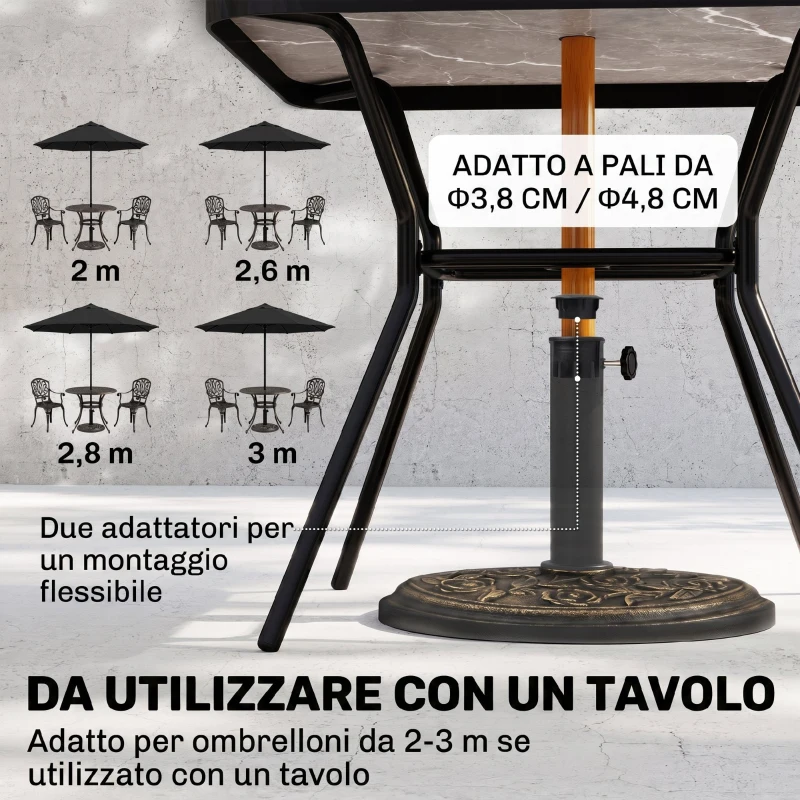 Outsunny Base per Ombrellone 9kg in Resina con Finiture in Bronzo Φ45.5 x 31.5cm Nero