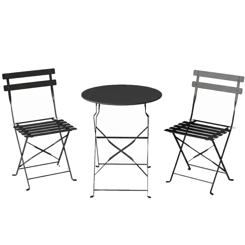 Outsunny Set Bistro Exterior, Mobilier Pliabil cu Masă și 2 Scaune, Negru