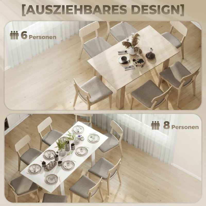 HOMCOM Esstisch ausziehbar, 140/180 x 80 cm Küchentisch für 6-8 Personen, für Küche, Esszimmer, Weiß
