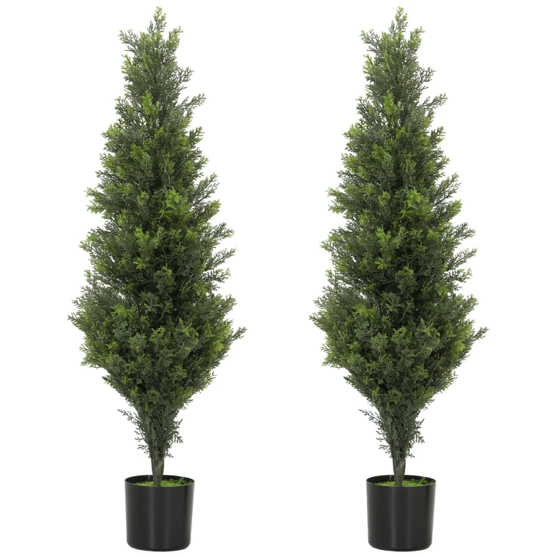 HOMCOM Set of 2 Decorative Artificial Plants Cypress in Weighted Pot, Fake Plant with 564 Leaves, 90cm