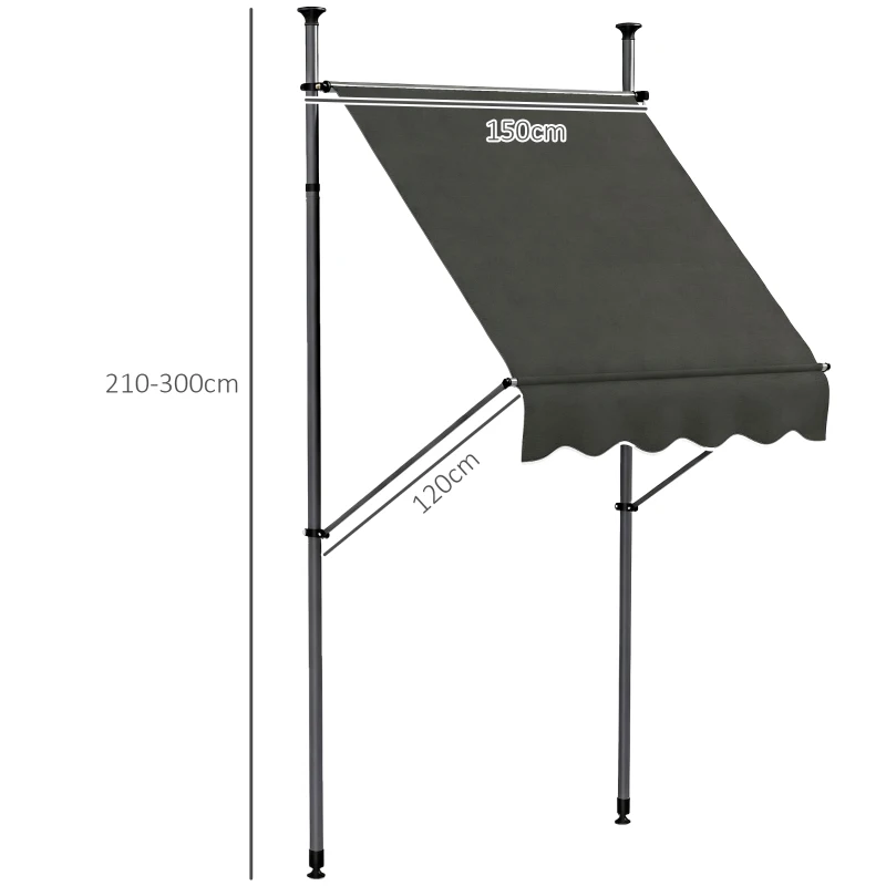 Outsunny Store banne autoportant manuel rétractable 1,5L x 1,2l x 2,1-3H m inclinaison réglable métal alu polyester gris foncé