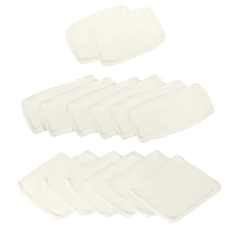 Outsunny Lot de 14 Housses de Rechange Coussins Salon de Jardin - 6 Housses Coussin d'assise, 8 Housses Coussin Dossier - Housses zippées Polyester déperlant Crème