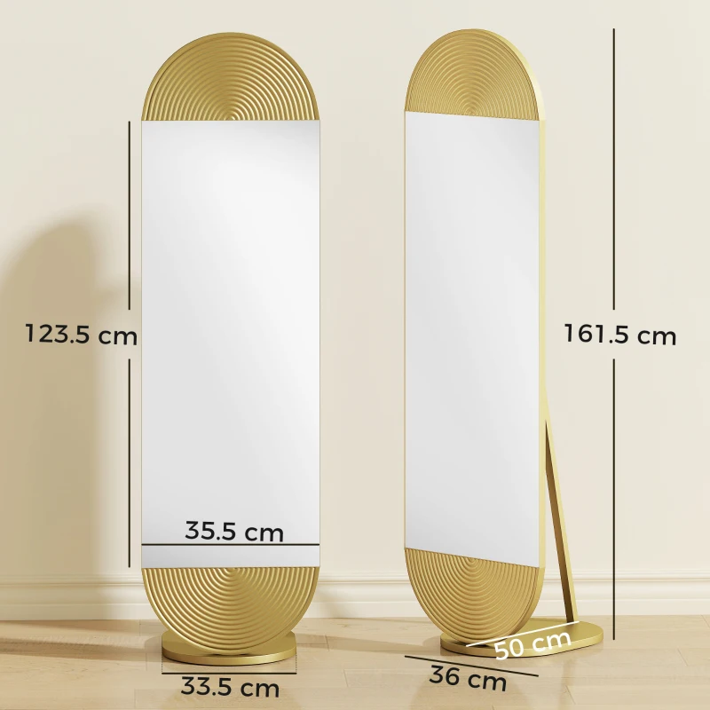 HOMCOM 50 x 161 cm Wavy Full Length Mirror, Free Standing Mirror with Metal Frame and Solid Base, Gold Tone