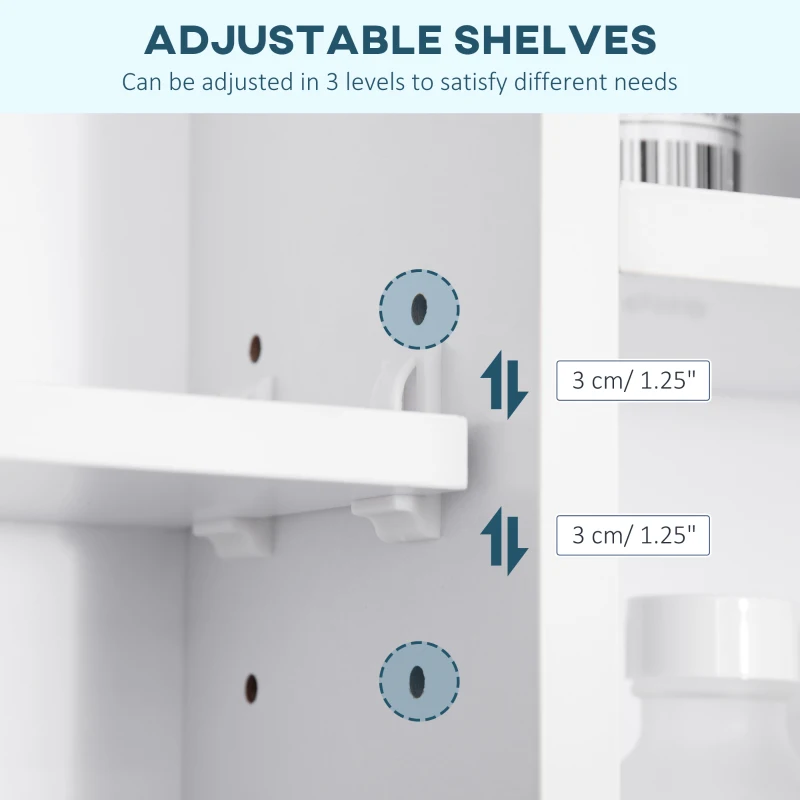 kleankin Wall Mounted Medicine Cabinet, Bathroom Mirror Cabinet with Mirrored Door, Shelves and Storage Cupboard, White